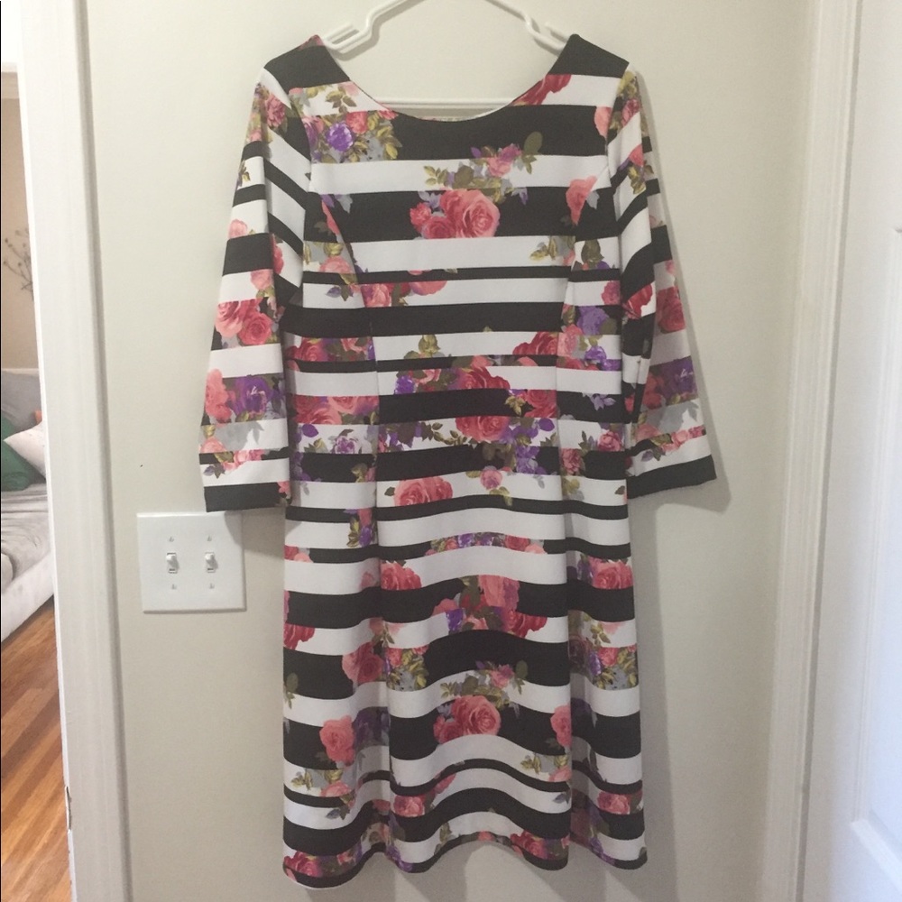 Block stripe floral dress
